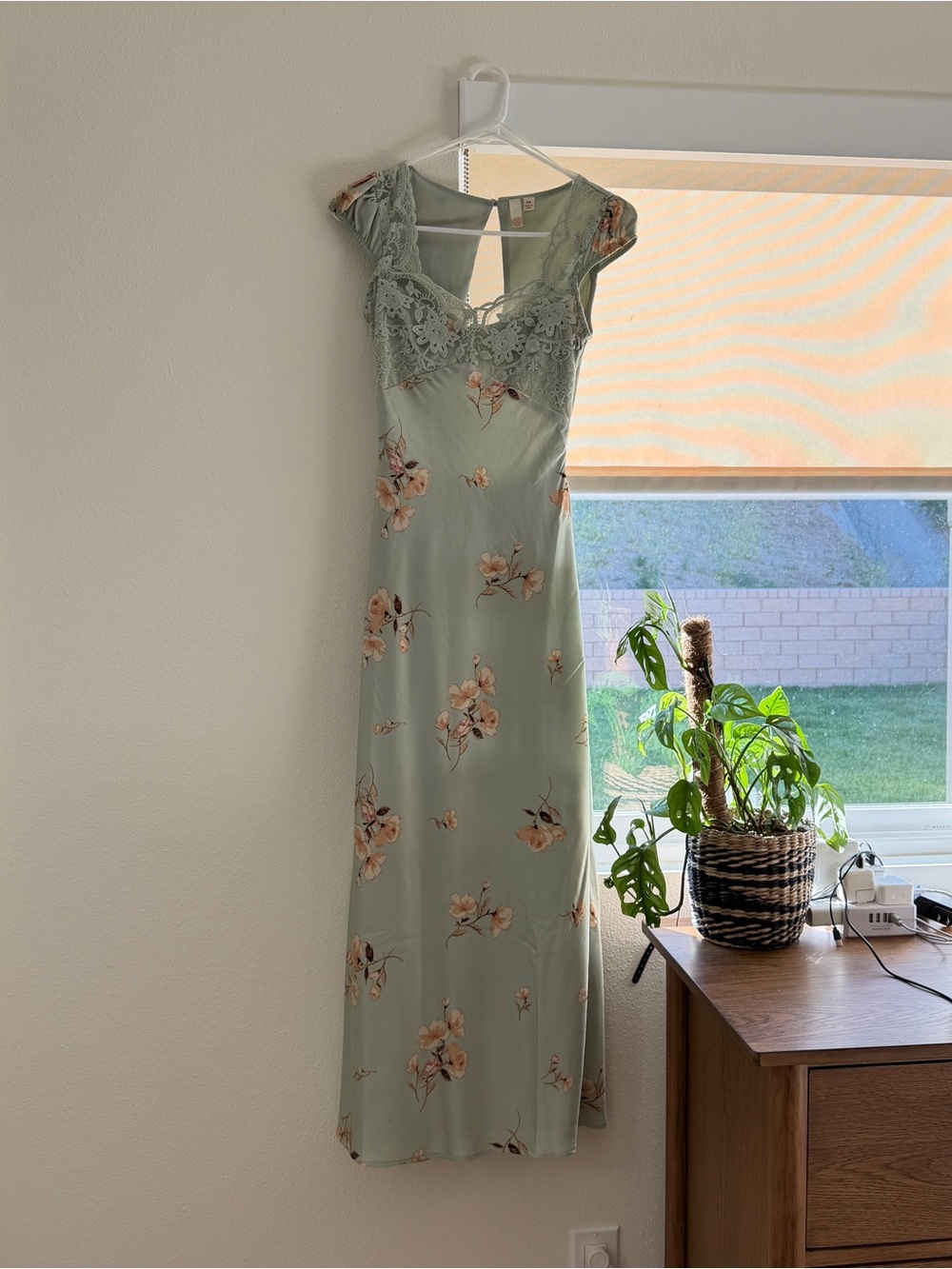 T.J.Maxx Sage Green Floral Midi Dress with Lace Bodice
